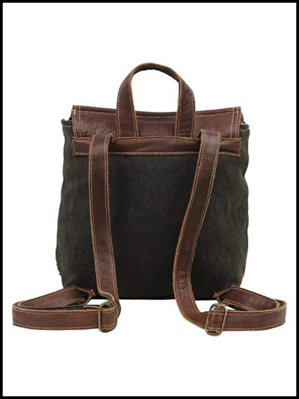 Canvas Geometric Boho Hobo Bag with Buffalo Leather Strap